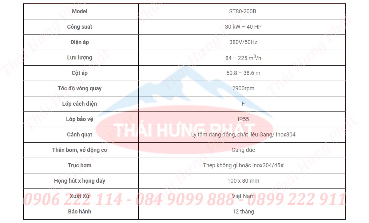 Máy bơm công nghiệp trục liền Stella ST80-200B 30kW