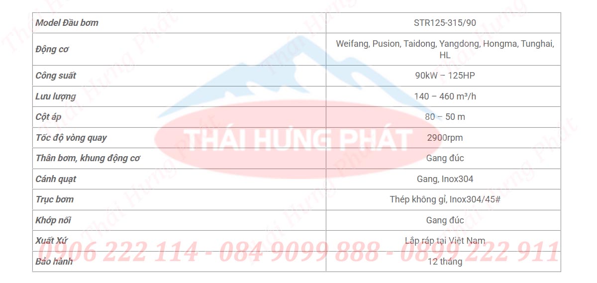 Máy bơm diezel Stella STR125-315/90 90kW | Bơm chữa cháy 125HP