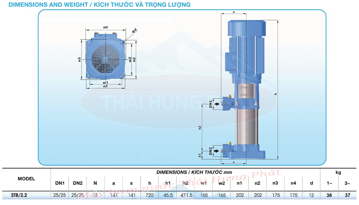 Máy bơm trục đứng Stella STB/2.2 2,2kW