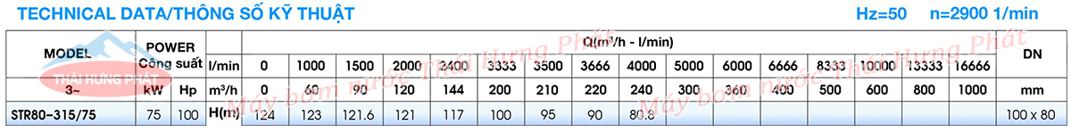 Máy bơm công nghiệp Stella trục rời STR80-315/75 75kW