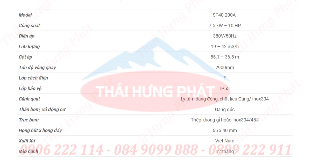 Bơm điện PCCC 7.5kW Stella ST40-200A
