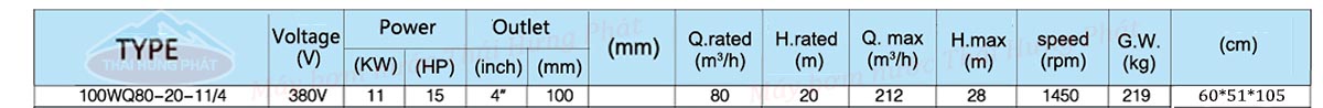 Máy bơm nước thải Stella 100WQ80-20-11/4 11kW