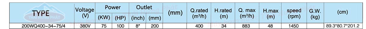 Máy bơm nước thải Stella 200WQ400-34-75/4 75kW