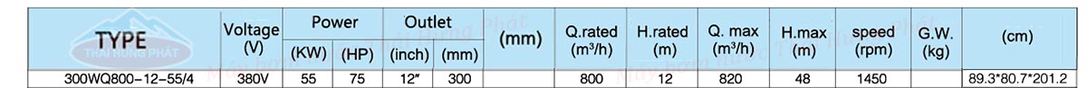 Máy bơm nước thải Stella 300WQ800-12-55/4 55kW