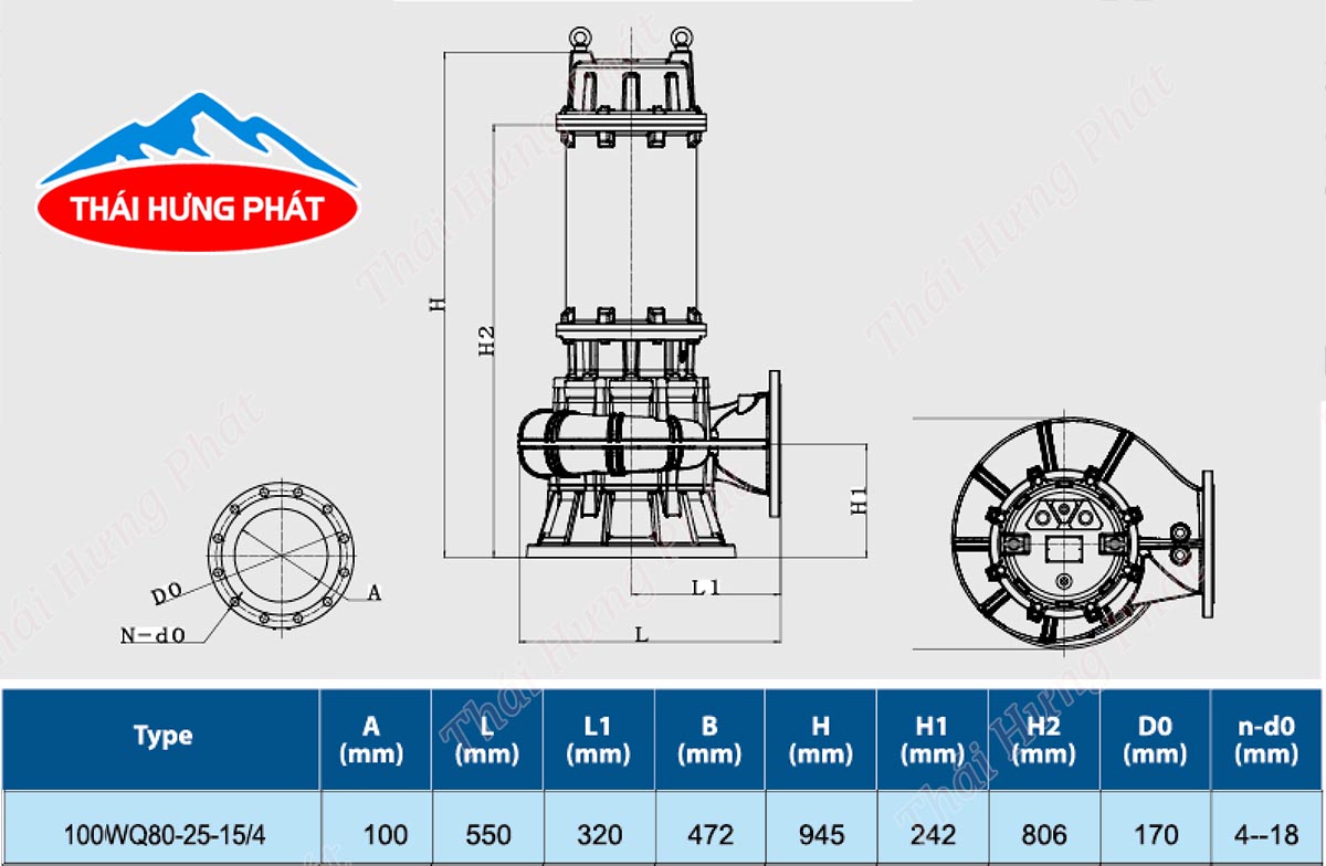 Máy bơm nước thải Stella 100WQ80-25-15/4 15kW